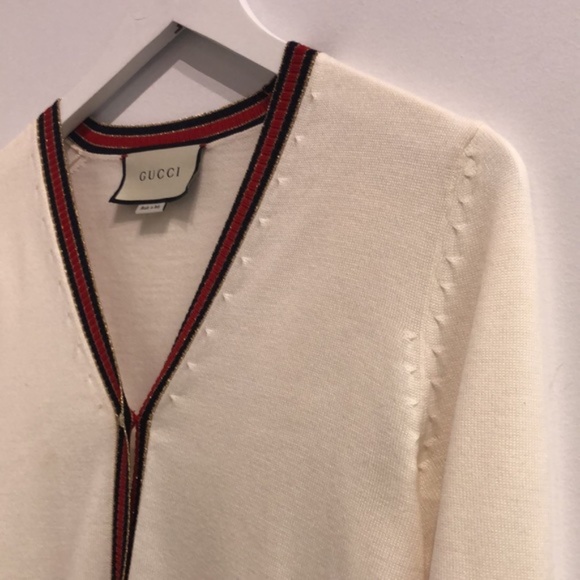 Gucci Ivory Striped Wool-Blend Trimmed Wool Cardigan - Picture 12 of 12